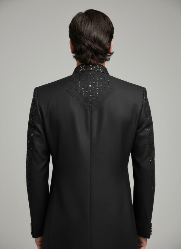 Regal Black Hand-Embroidered Sherwani for Men - Image 4