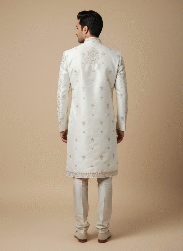 Men's Ivory or Off-White Sherawani - Image 4