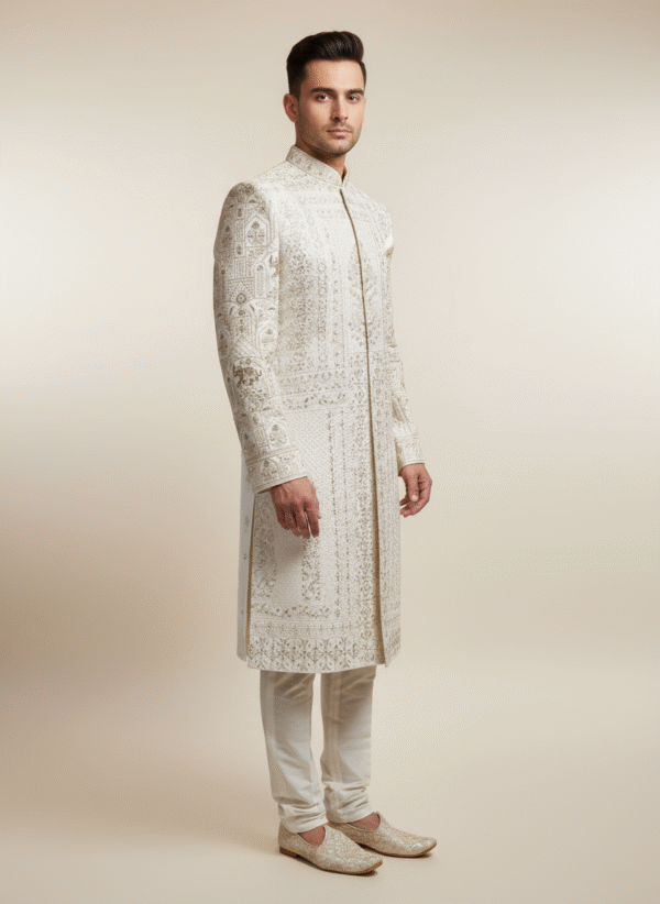 Men's Ivory or Off-White Sherawani - Image 3