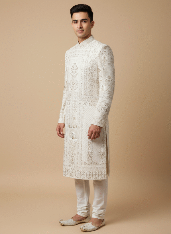Men's Ivory or Off-White Sherawani - Image 2