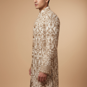 Regal Cream & Gold Embroidered Sherwani