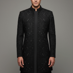 Regal Black Hand-Embroidered Sherwani for Men